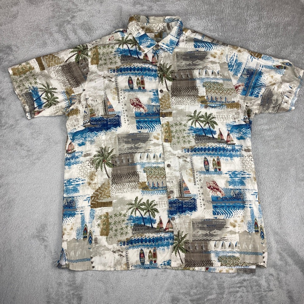 Batek Bay 2XLT Mens Rayon Tropical Palm Tree Print Button Up Shirt‎